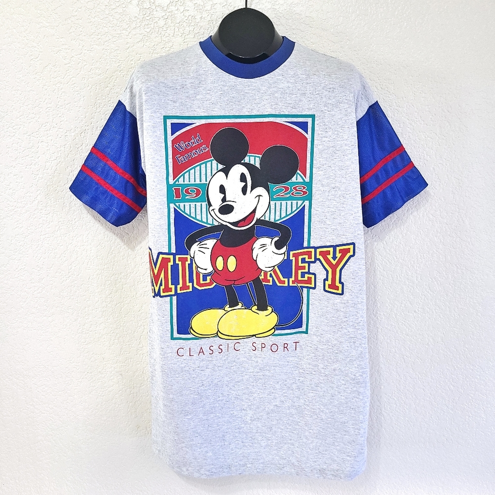 Vintage 90s Mickey Mouse Baseball Sports Jersey Pajama Dress Shirt